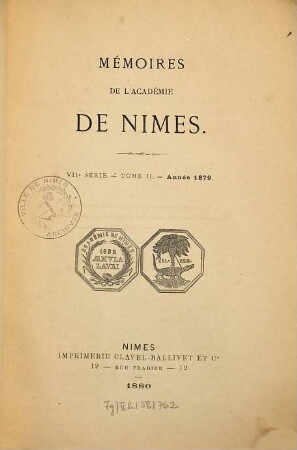 Mémoires de l'Académie de Nîmes. 2. 1879 (1880)