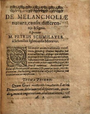 De Melancholia eiusq[ue] speciebus Agōnisma iatrikon