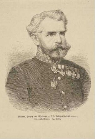 Herzog Wilhelm von Württemberg (1828-1896), österreichischer Feldmarschallleutnant in Uniform mit Orden, Brustbild in Halbprofil