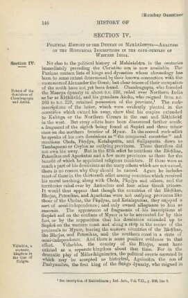 Section IV. Political History of the Dekkan of Mahârâhtra - analysis of the historical inscriptions in the cave-temples of Western India