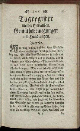 Tagregister meiner Gedanken. Gemüthsbewegungen und Handlungen.