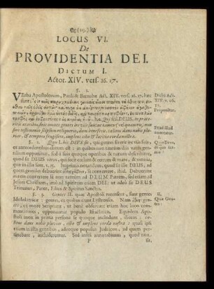 Locus VI. De Providentia Dei