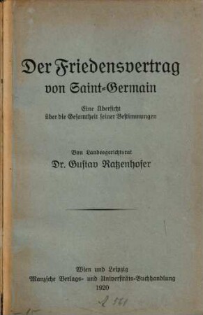 Der Friedensvertrag von Saint-Germain