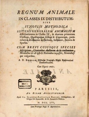 Regnum animale in classes IX distributum
