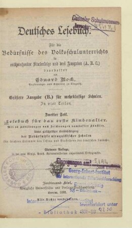Theil 2, [Schülerband]: Lesebuch für das erste Kindesalter : für die Bedürfnisse des Volksschul-Unterrichts in entsprechender Stufenfolge bearbeitet