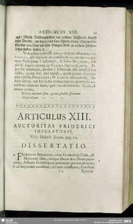 Articulus XIII. Auctoritas Friderici Imperatoris