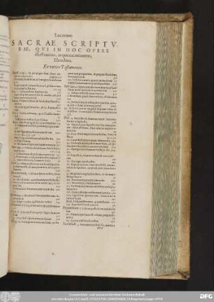 Locorum Sacrae Scripturae, Qui In Hoc Opere illustrantur, atque excutiuntur, Elenchus.