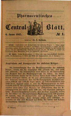 Pharmaceutisches Centralblatt. 18, 18. 1847