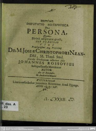 Disputatio metaphysica de persona