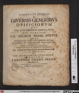 Dissertatio Iuridica De Diversis Generibus Opificiorum