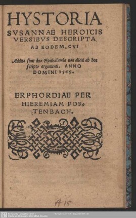Hystoria Susannae Heroicis Versibus Descripta Ab Eodem