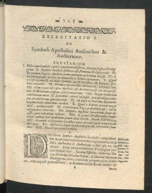 Exercitatio I. De Symboli Apostolici Auctoribus & Auctoritate