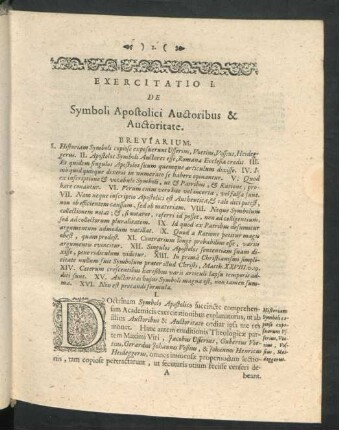Exercitatio I. De Symboli Apostolici Auctoribus & Auctoritate