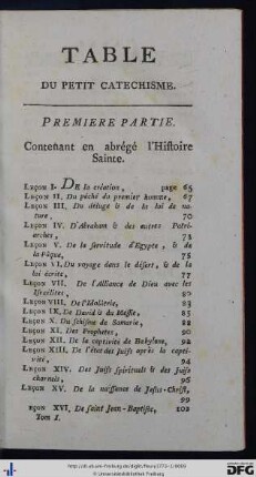 Table Du Petit Catechisme.