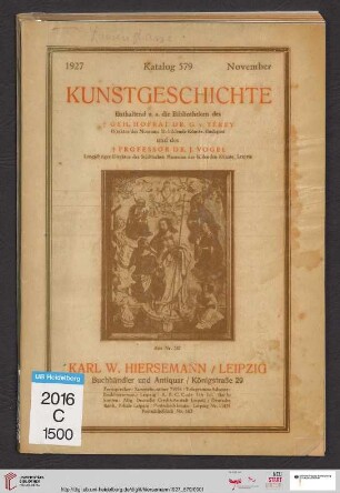 Nr. 579: Katalog: Kunstgeschichte : enthaltend u. a. die Bibliotheken des Geh Hofrat Dr. G. v. Térey und des Professor Dr. J. Vogel