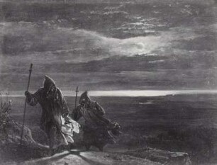 Nachtlandschaft bei Albano mit zwei wandernden Mönchen
