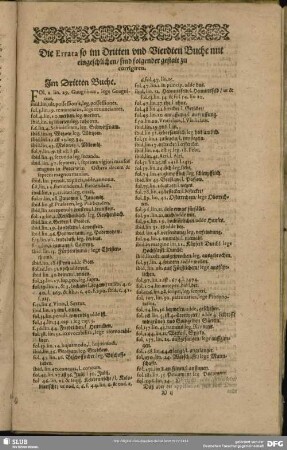 Die Errata so im Dritten und Vierdten Buche mit eingeschlichen, sind folgender gestalt zu corrigiren
