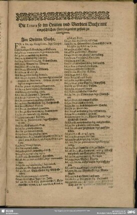 Die Errata so im Dritten und Vierdten Buche mit eingeschlichen, sind folgender gestalt zu corrigiren