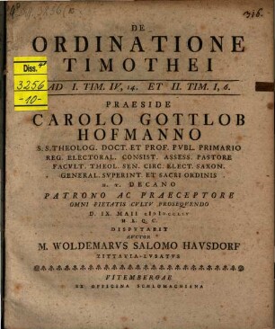 De ordinatione Timothei : ad I. Tim. IV, 14. et II. Tim. I, 6