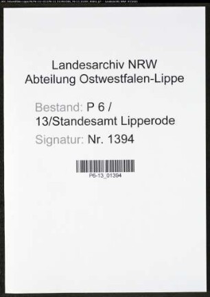 Heiratsregister Standesamt Lipperode