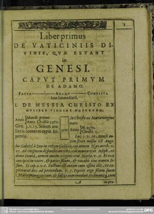 Liber Primus, De Vaticiniis Divinis, Quae Extant In Genesi