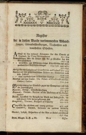 Register der in diesem Bande vorkommenden Abhandlungen, Lebensbeschreibungen, Nachrichten und beurtheilten Schriften.
