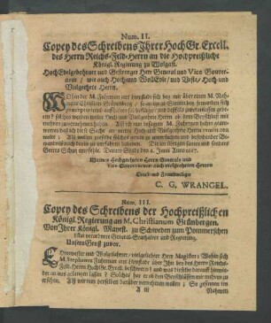 Num. III. Copey des Schreibens der Hochpreißlichen Königl. Regierung ...