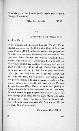 144 Wandsbeck, den 23. Januar 1806.