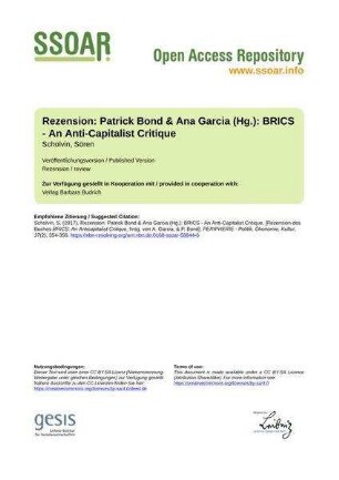 Rezension: Patrick Bond & Ana Garcia (Hg.): BRICS - An Anti-Capitalist Critique