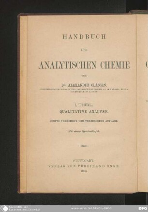 Handbuch der qualitativen chemischen Analyse anorganischer u. organischer Verbindungen