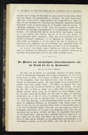 ¬Die¬ Materie des allerheiligsten Altarssakramentes und ihr Genuß bei der hl. Kommunion