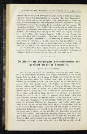¬Die¬ Materie des allerheiligsten Altarssakramentes und ihr Genuß bei der hl. Kommunion