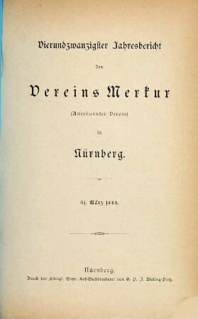 Jahresbericht des Vereins Merkur in Nürnberg. 24. 1885, 31. März