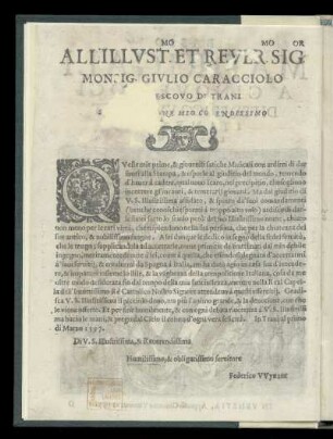 Dedikation an Giulio Caracciolo, Erzbischof von Trani von Federico Wynant