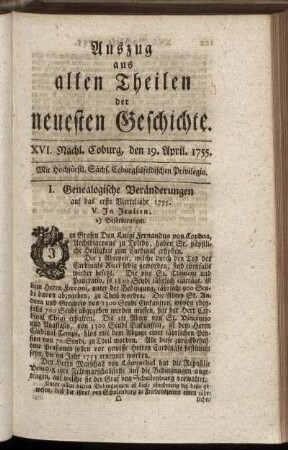 XVI. Nachl. Coburg, den 19. April. 1755.