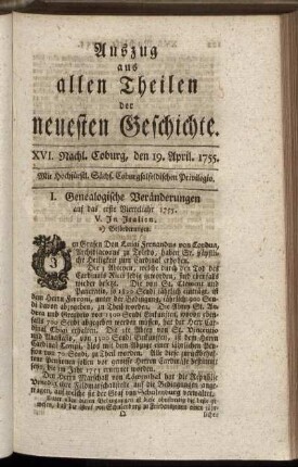 XVI. Nachl. Coburg, den 19. April. 1755.