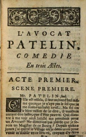 L' avocat patelin : Comedie