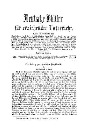 Ein Beitrag zur chemischen Propädentik