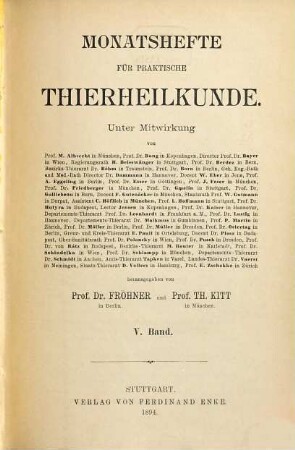 Monatshefte für praktische Tierheilkunde. 5. 1894