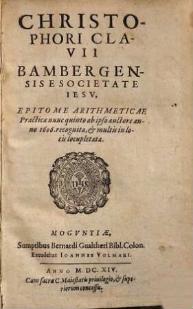 Christophori Clavii epitome arithmeticae practicae