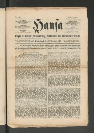 No. 187. Sonnabend, den 17. December 1853.