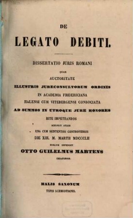 De legato debiti : Diss. jur. rom