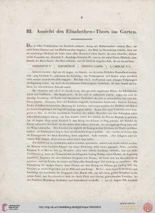 III. Ansicht des Elisabethen-Thors im Garten