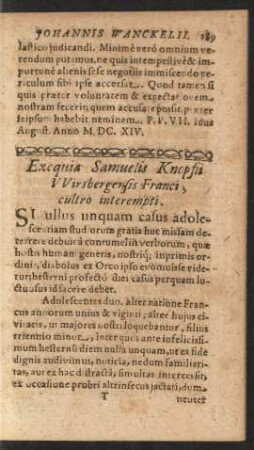 Exequiae Samuelis Knopfii Wirsbergensis Franci, cultro interempti.