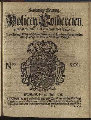 Nro. XXX, Montags, den 21. Julii 1738