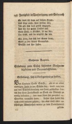 Sechstes Kapitel. Erfindung zum Ersatz fehlender Nothwendigkeiten und Bequemlichkeiten.