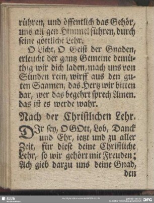 Nach der Christlichen Lehr