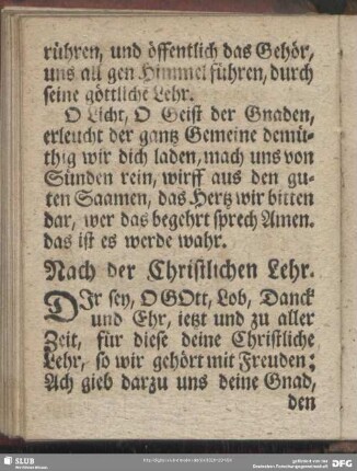 Nach der Christlichen Lehr