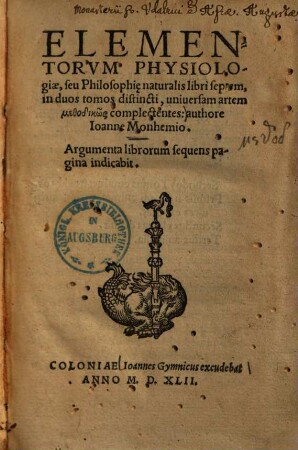 Elementorum phisiologiae seu philosophiae naturalis libri 7. 1