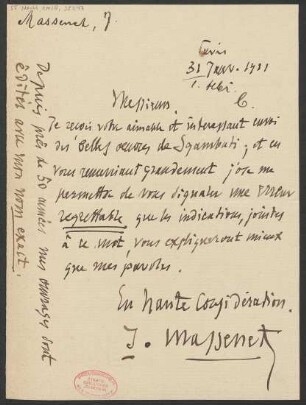 Brief an B. Schott's Söhne : 31.01.1921